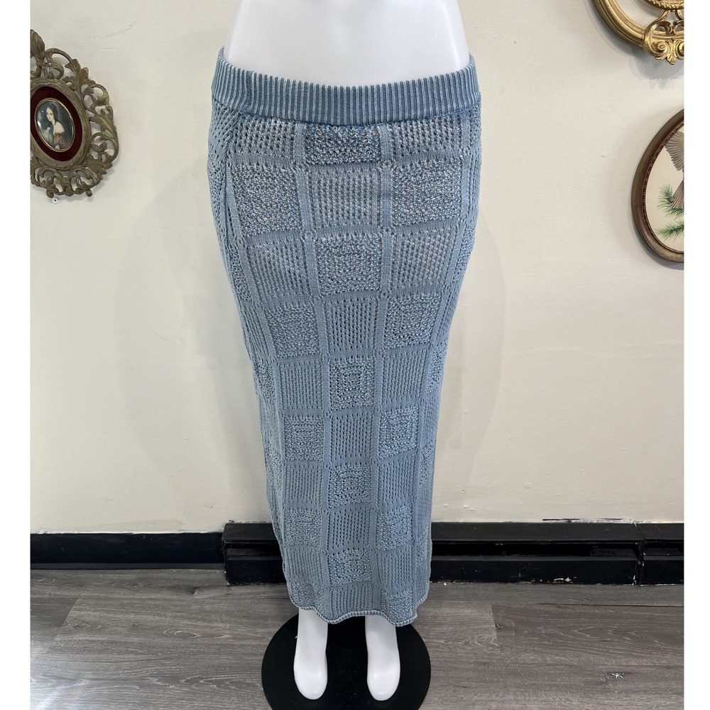 Tuckernuck Blue Knitted Midi Skirt Side Slit Size XS